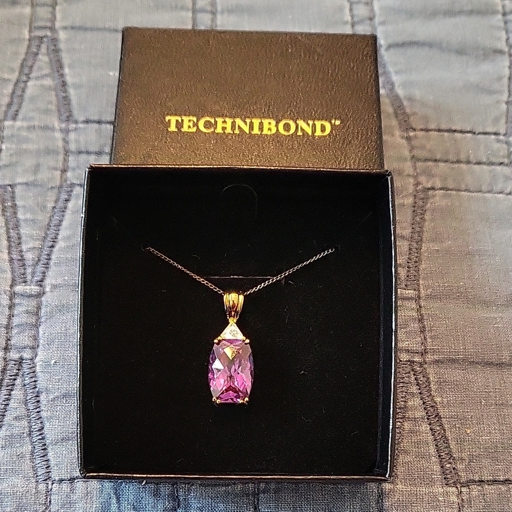 Technibond Gold Plated Over 925 Silver Necklace with Elegant Purple Pendant
